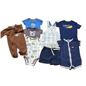 Carter's Gap Baby Boy 6-9 Months Clothes Bundle 7pc Romper Sleeper Shorts Plaid